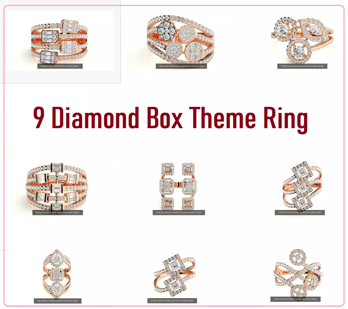 9 Diamond Box Cocktail Ring 3dm Stl Renders Details   3D Model Collection_0
