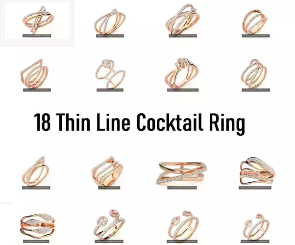 18 Thin Line High Jewelry Cocktail Ring 3dm stl renders  3D Model Collection