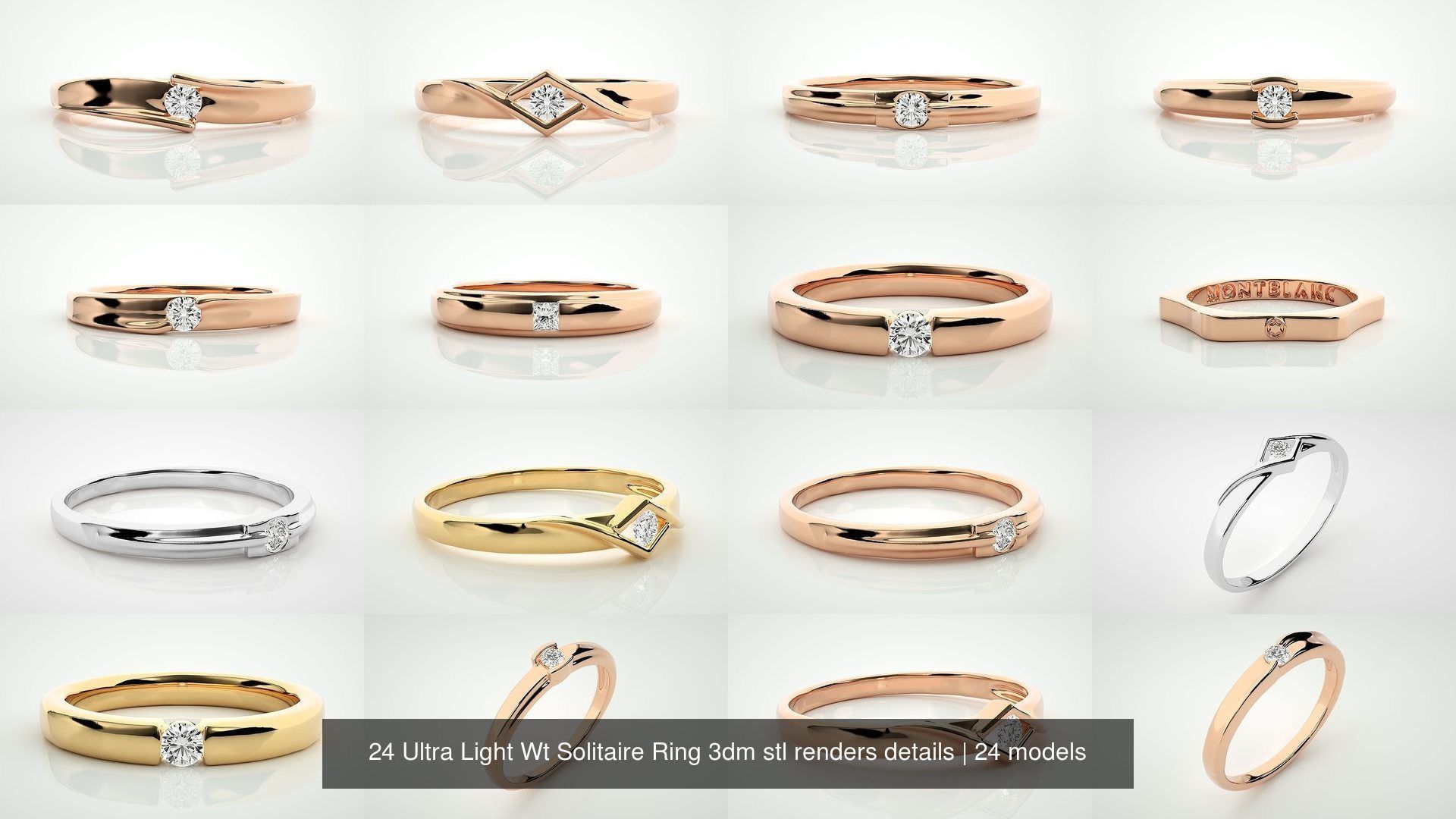 24 Ultra Light Wt Solitaire Ring 3dm stl renders details 3D Model Collection_2