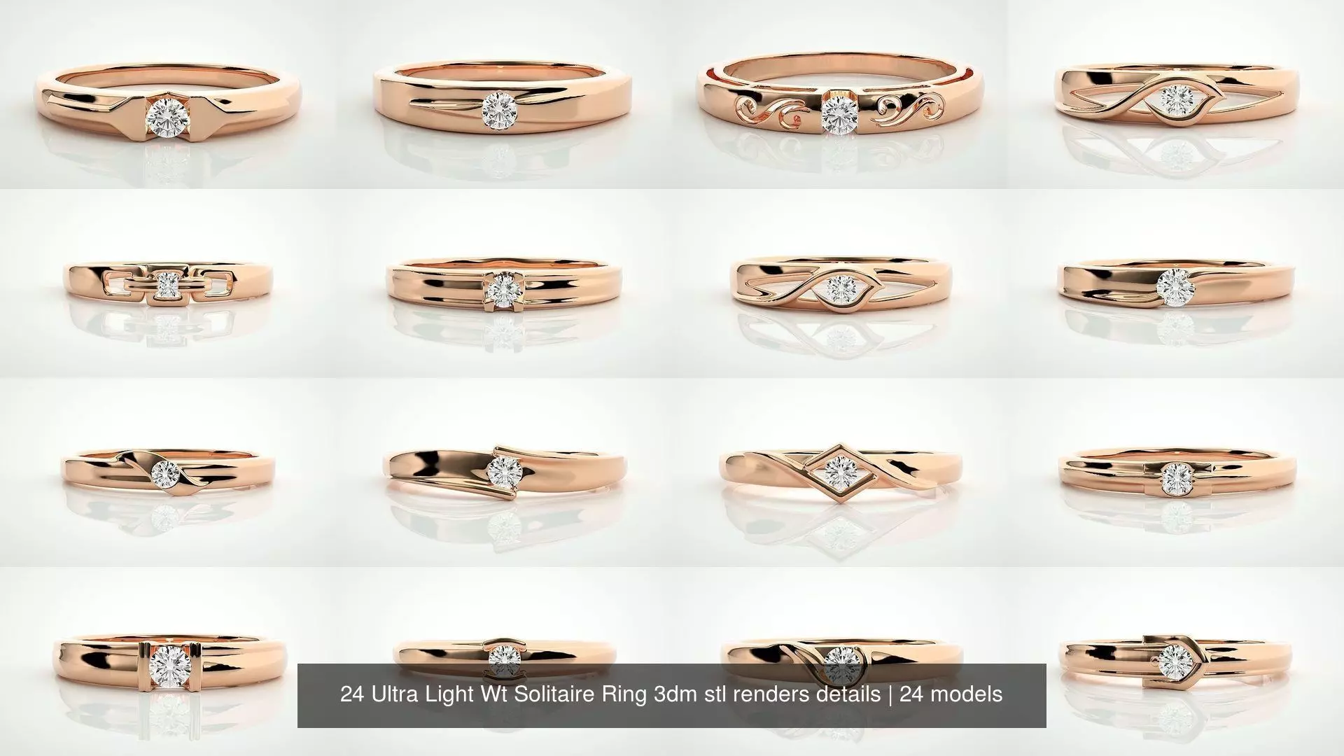 24 Ultra Light Wt Solitaire Ring 3dm stl renders details 3D Model Collection_1