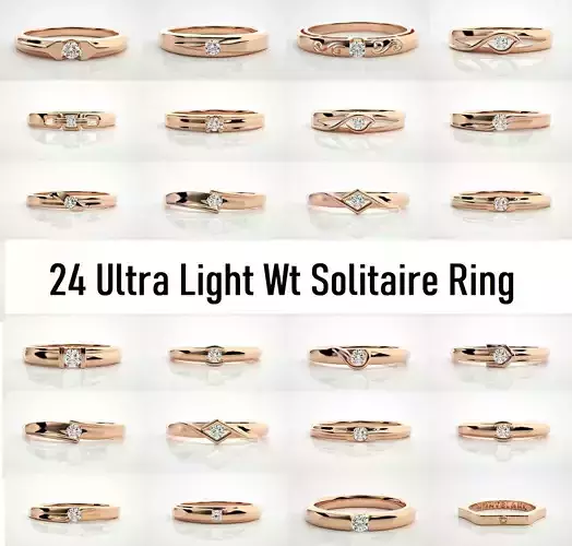 24 Ultra Light Wt Solitaire Ring 3dm stl renders details 3D Model Collection
