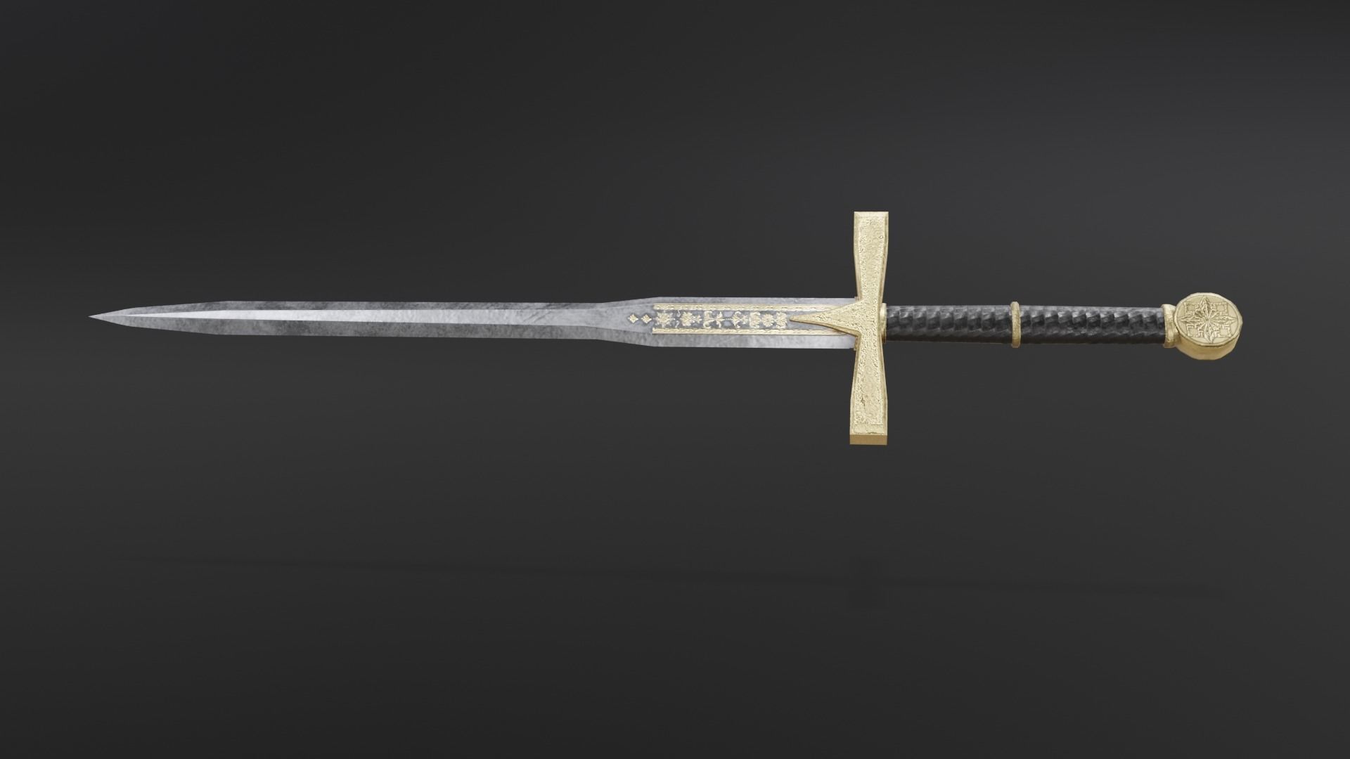 Fancy Medieval Engraved Sword Low-poly 3D model_1
