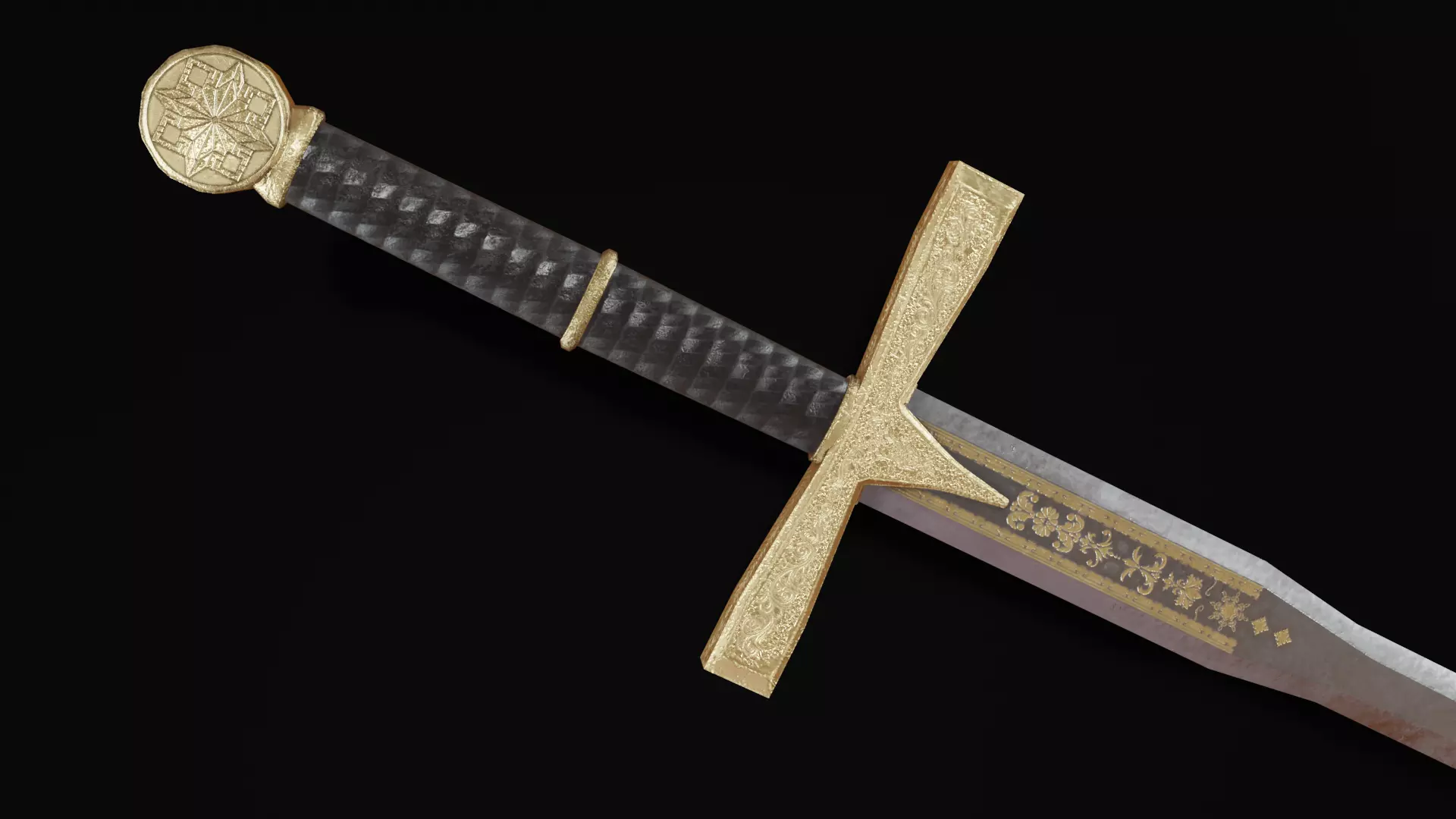 Fancy Medieval Engraved Sword Low-poly 3D model_0