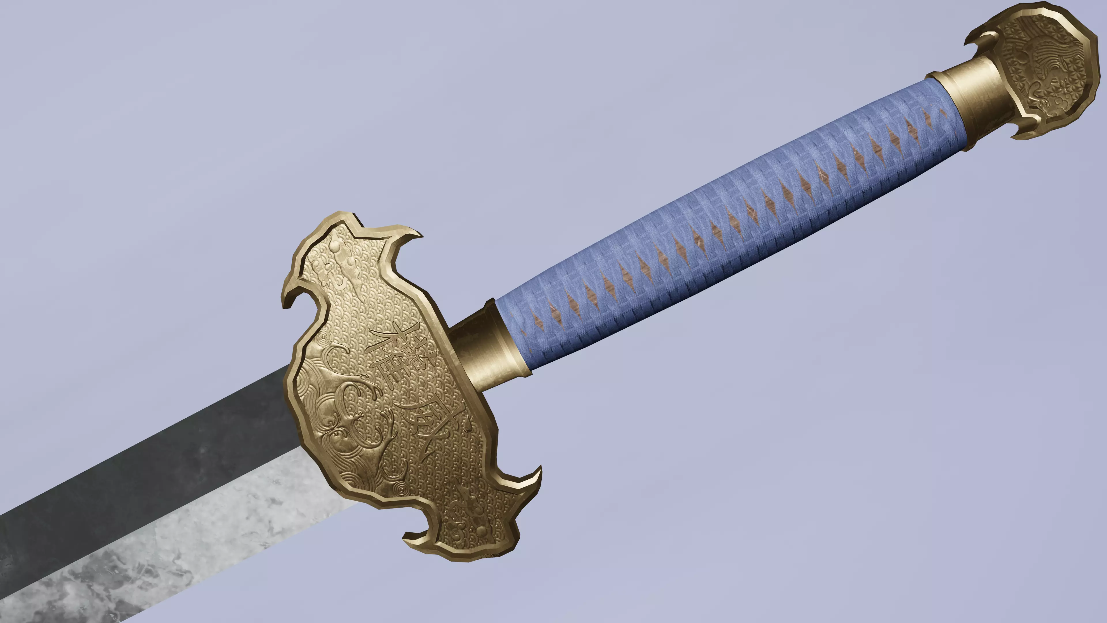 Chinese stylized sword Lowpoly Low-poly 3D model_0
