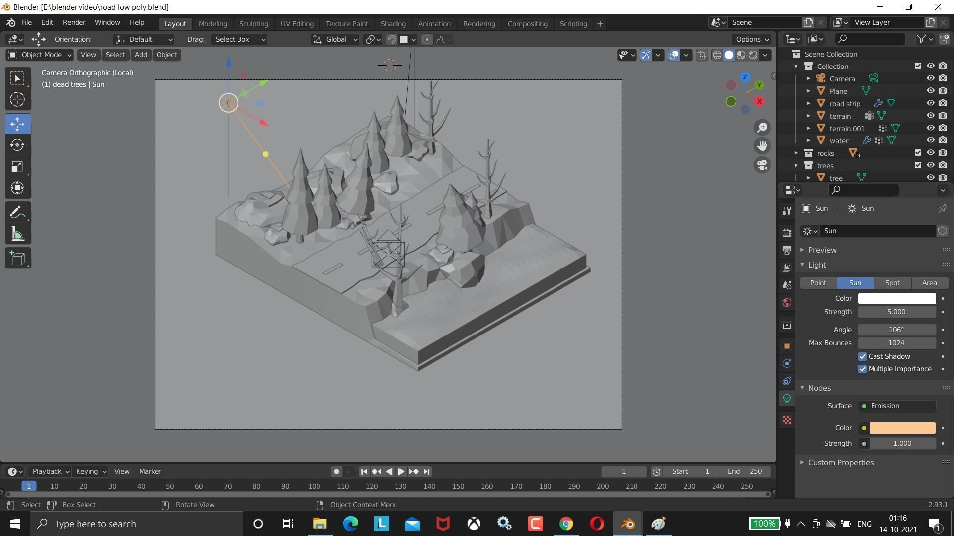 Low poly road  with trees and water Low-poly 3D model_3