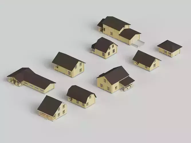 Set of 9 log houses