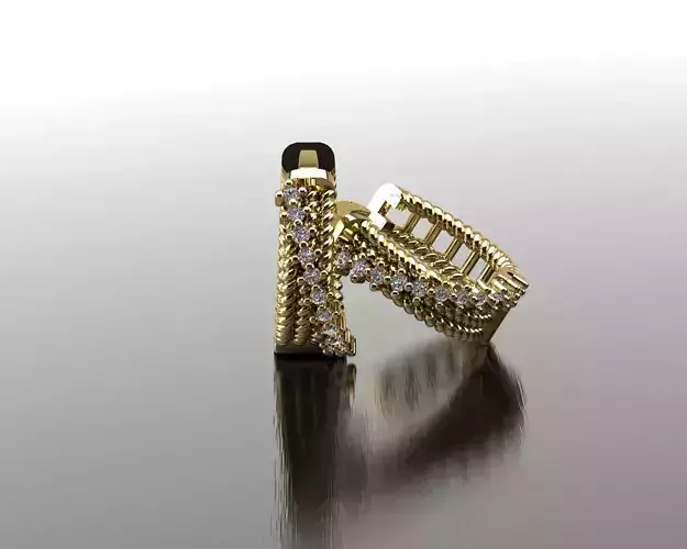 Earrings 1 gold ring with diamonds 3D print model