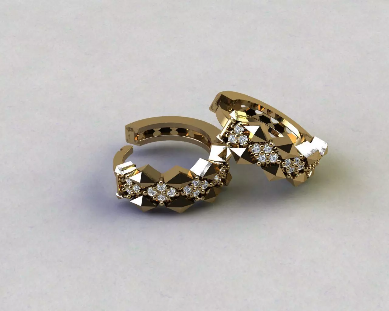 Earrings 3 two gold hoop with diamonds 3D print model_0