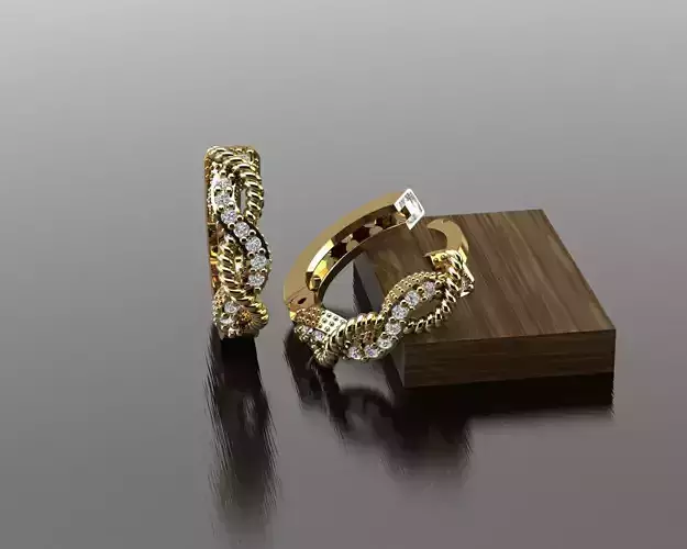 Earrings 5 two gold hoop with diamonds 3D print model