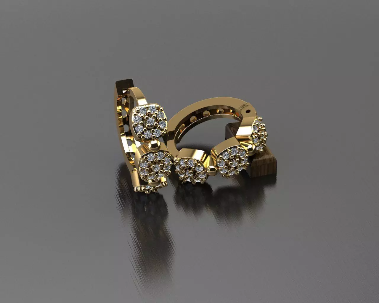 Earrings 6 pair of gold with diamonds 3D print model_0