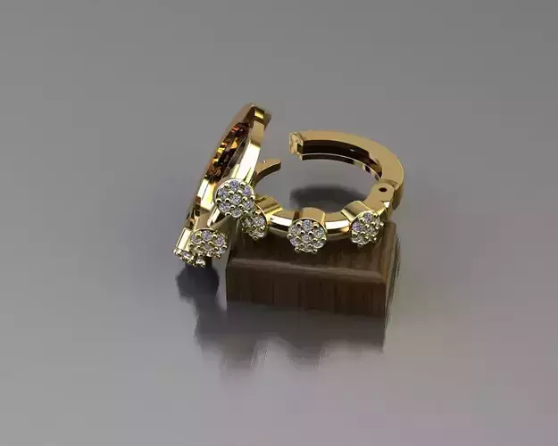 Earrings 7 gold hoop ring with diamonds 3D print model