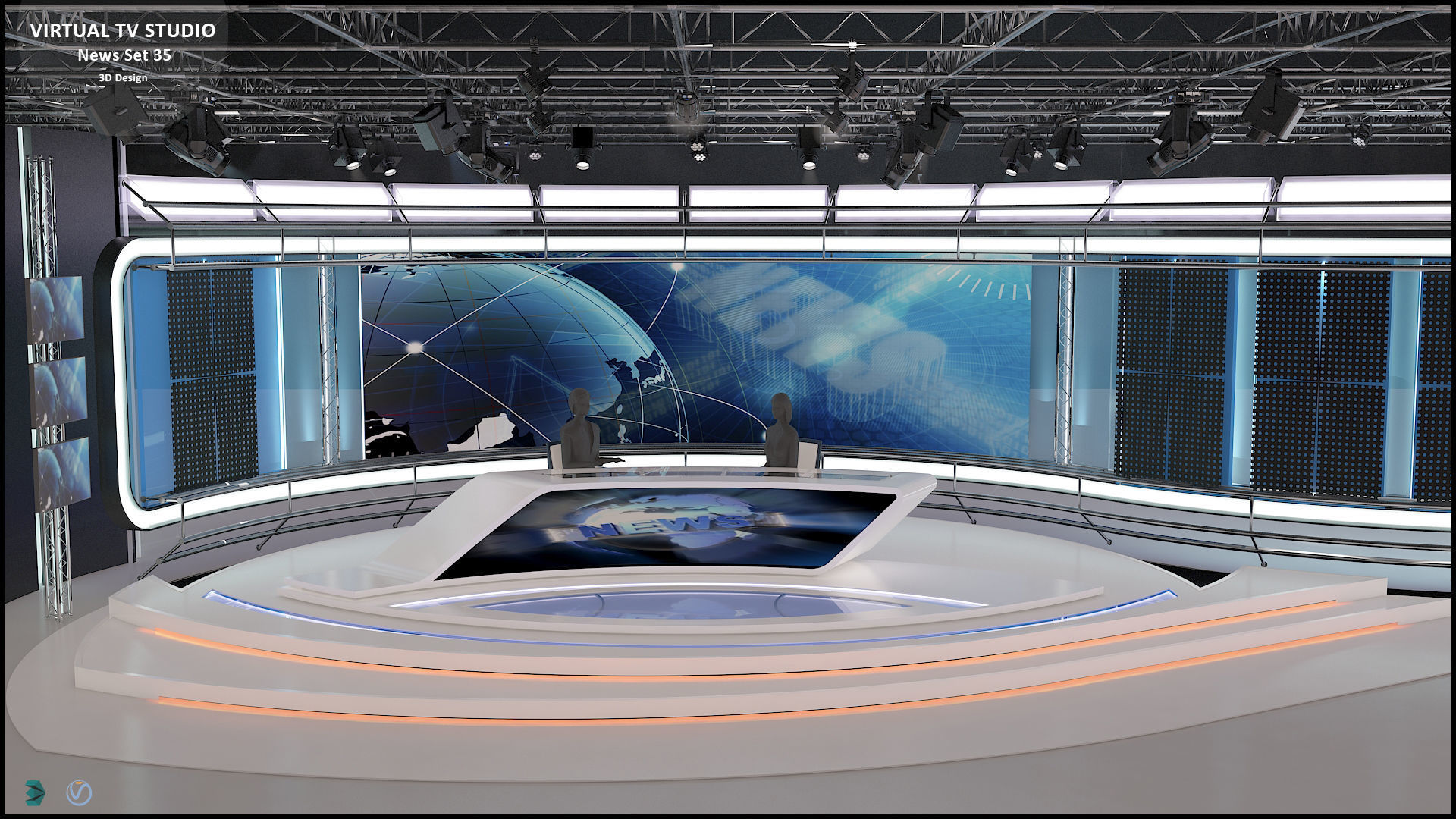 Virtual TV Studio News Set 35 3D model_6