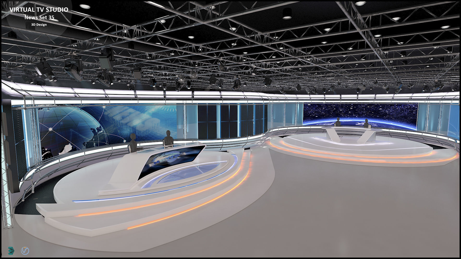 Virtual TV Studio News Set 35 3D model_2