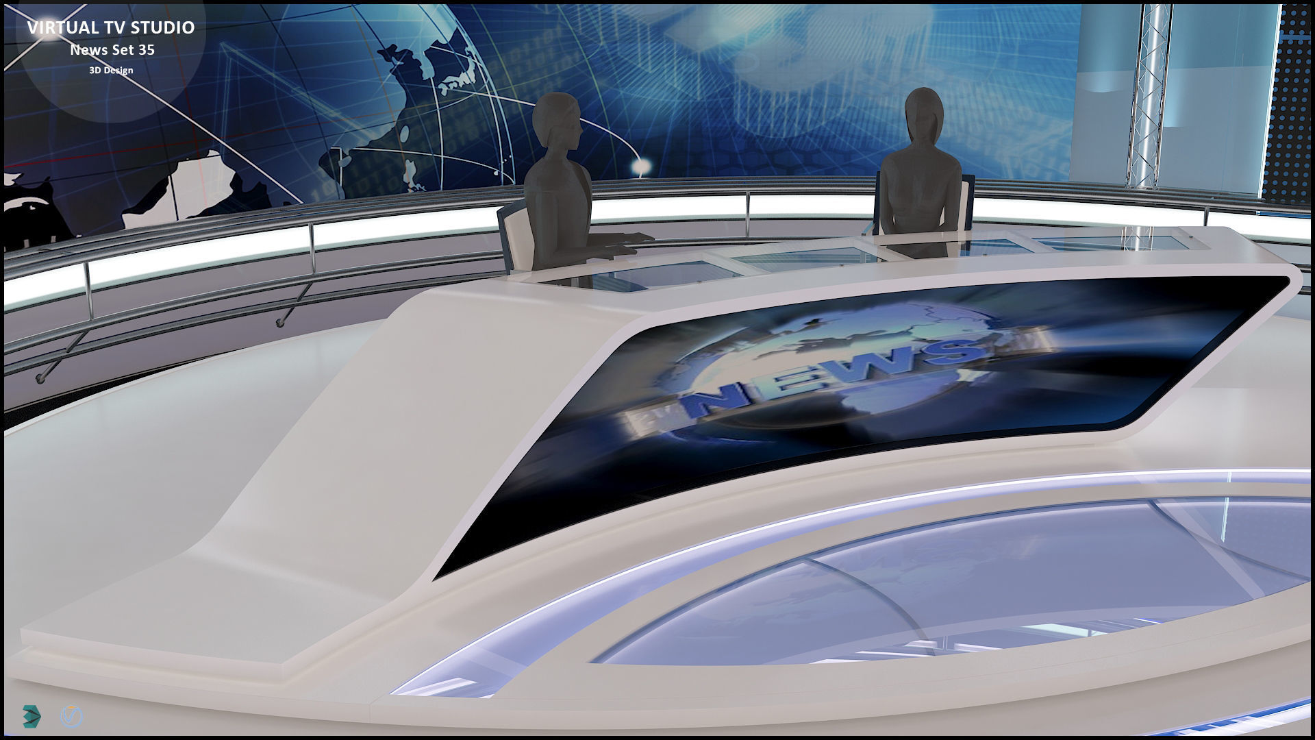Virtual TV Studio News Set 35 3D model_16