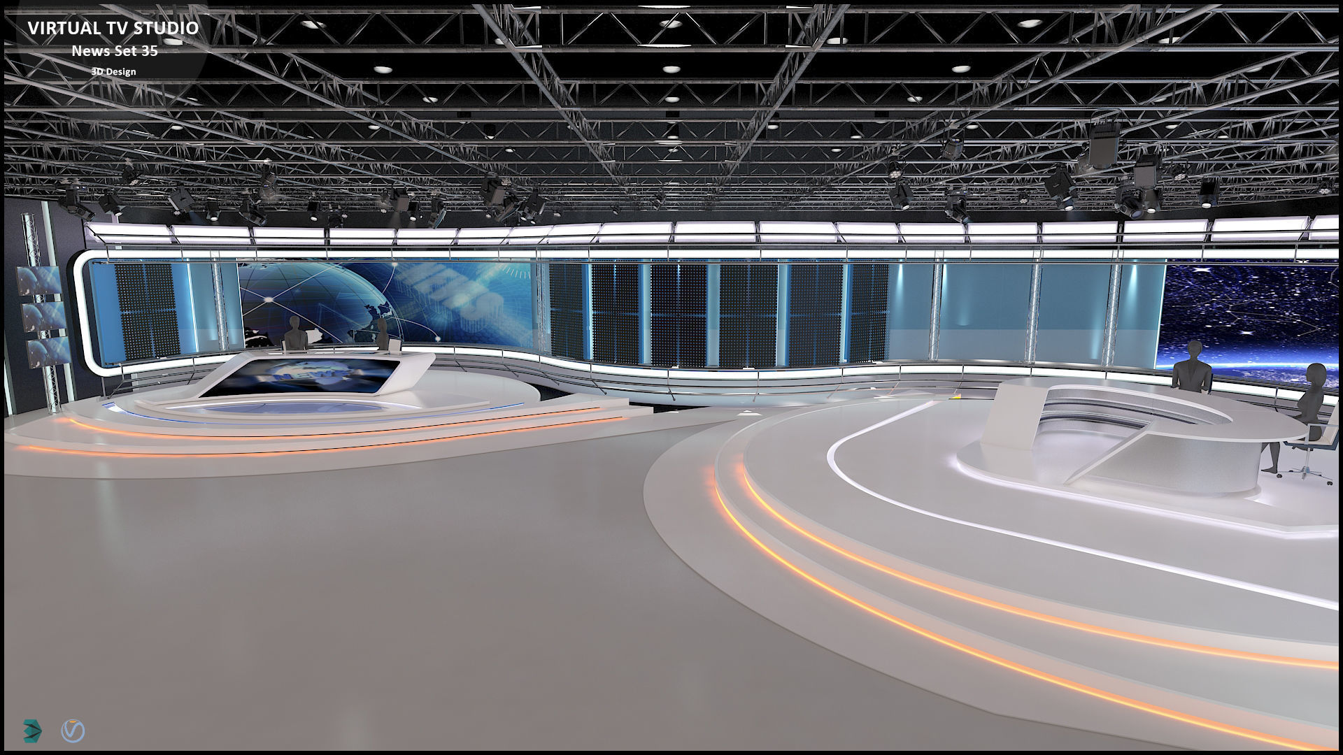 Virtual TV Studio News Set 35 3D model_4