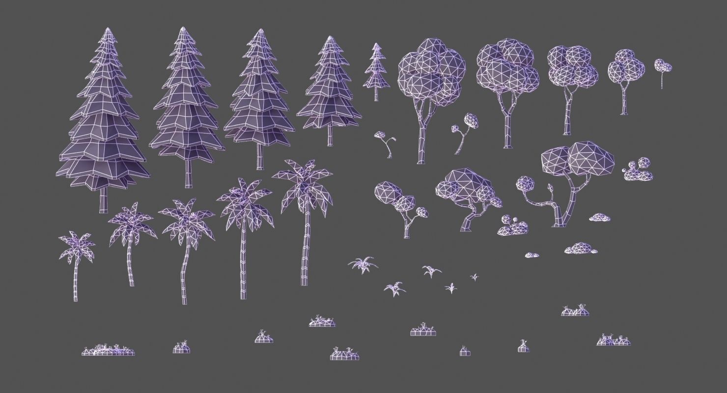 Animated Trees and Plants Low Poly Style Low-poly 3D model_13