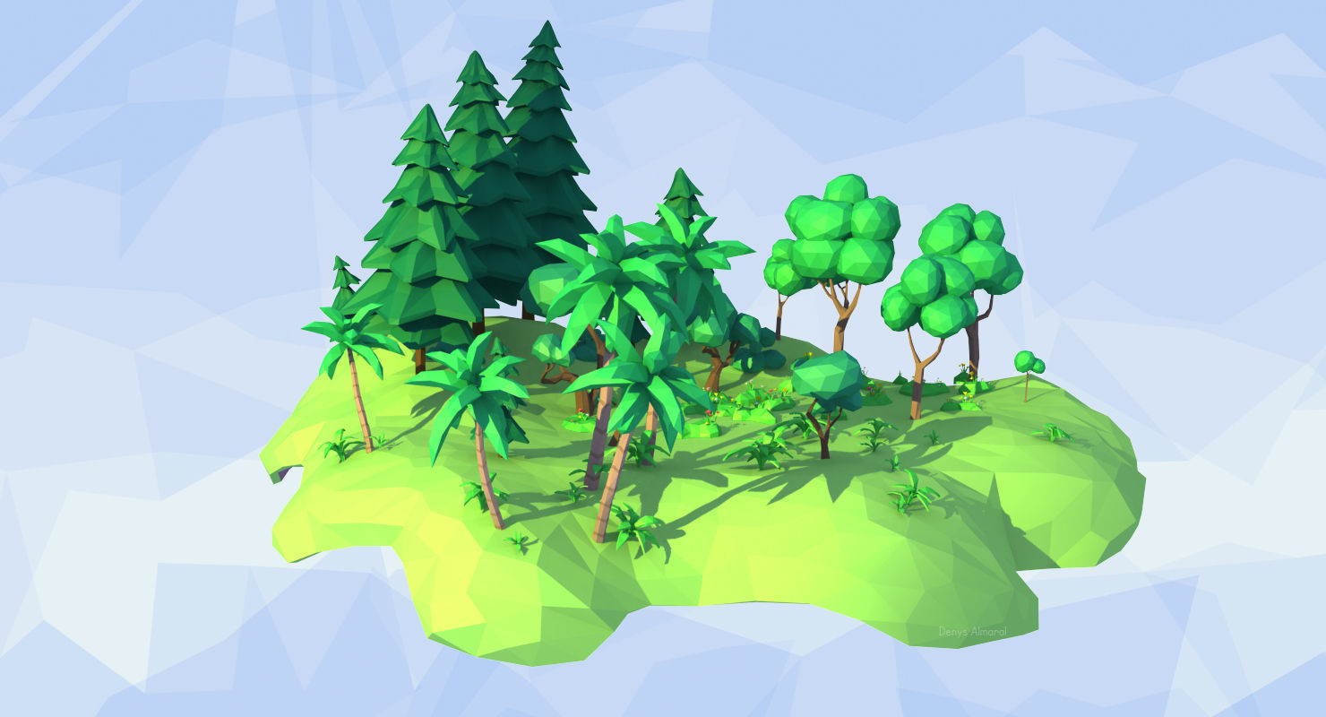Animated Trees and Plants Low Poly Style Low-poly 3D model_10