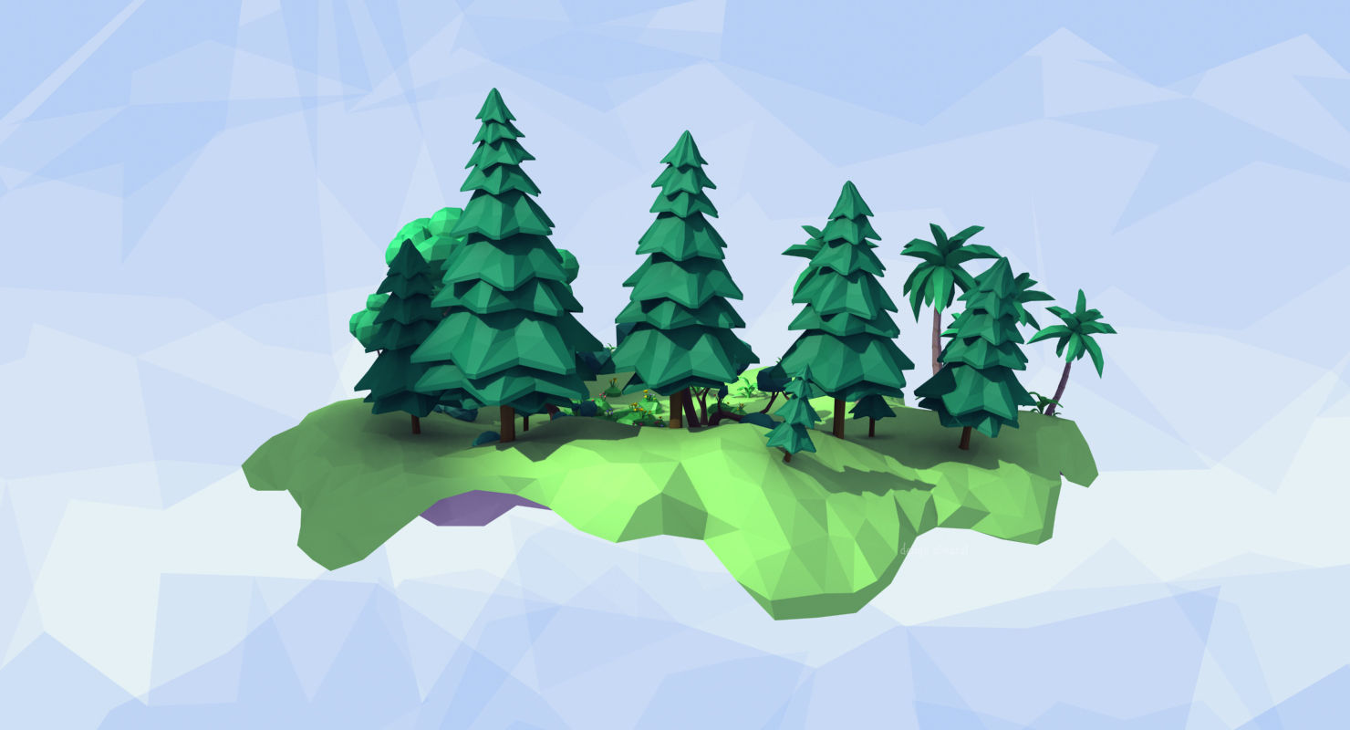 Animated Trees and Plants Low Poly Style Low-poly 3D model_17