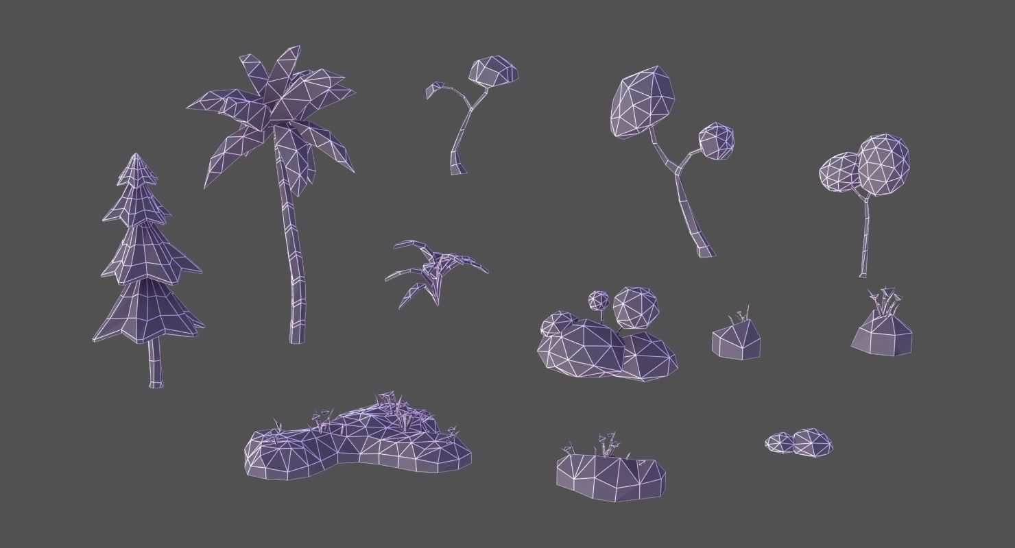 Animated Trees and Plants Low Poly Style Low-poly 3D model_15