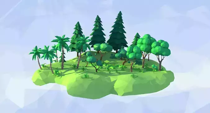Animated Trees and Plants Low Poly Style Low-poly 3D model