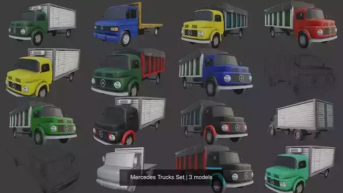 Mercedes Trucks Set 3D Model Collection