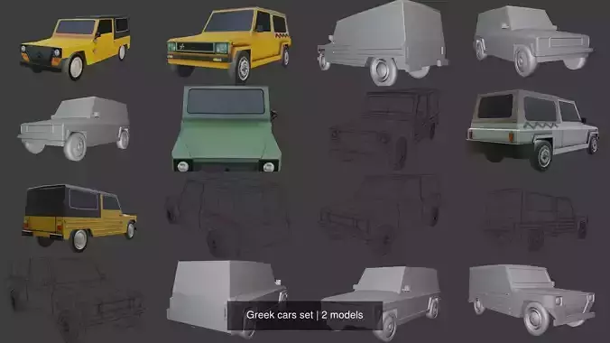 Greek cars set 3D Model Collection
