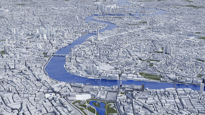 London Low-poly model map of with river thames Low-poly 3D model 7