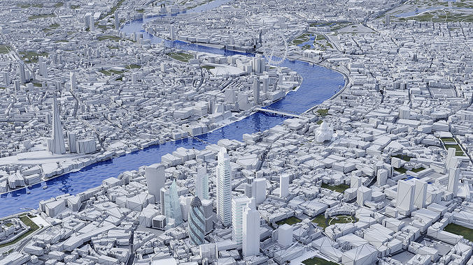 London Low-poly model map of with river thames Low-poly 3D model 3