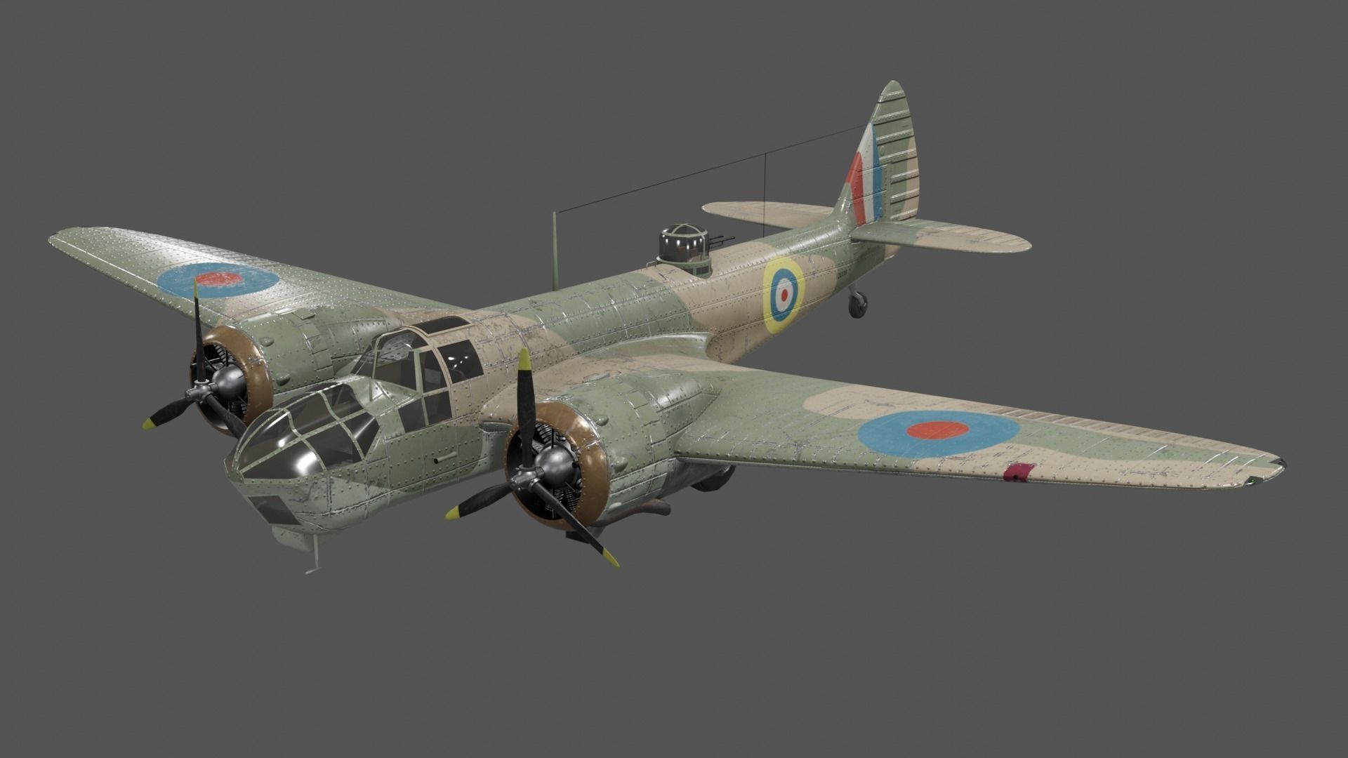 Bristol Blenheim MK IV Light bomber Low-poly 3D model_14
