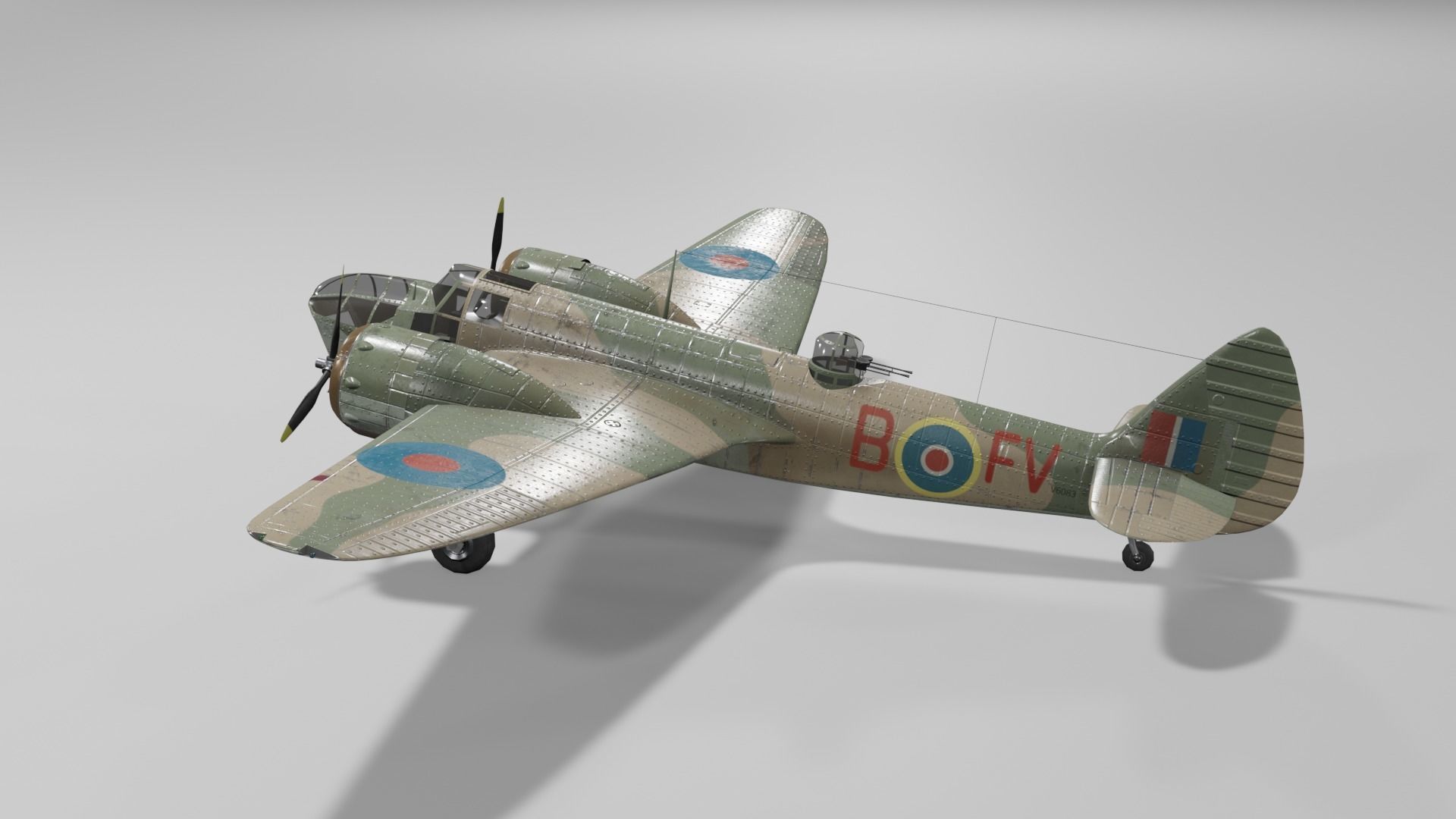 Bristol Blenheim MK IV Light bomber Low-poly 3D model_17
