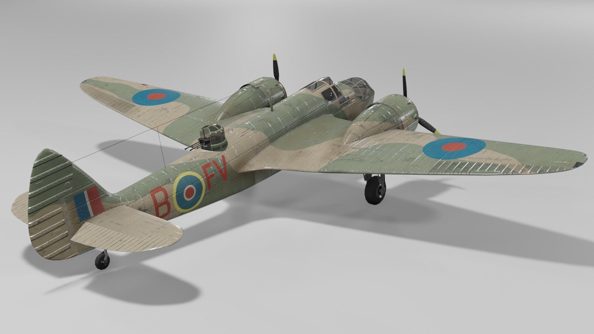 Bristol Blenheim MK IV Light bomber Low-poly 3D model_4