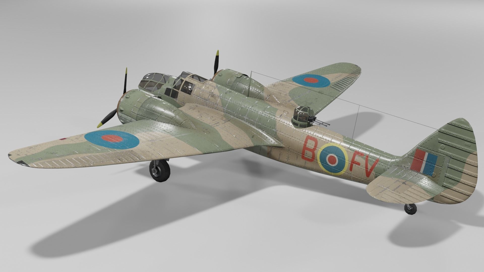 Bristol Blenheim MK IV Light bomber Low-poly 3D model_5