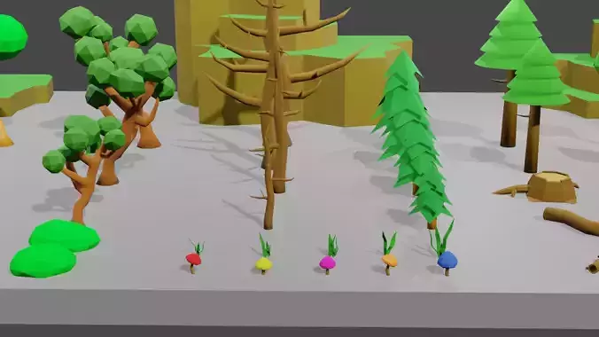 Trees Rocks and Flowers Low-poly 3D model