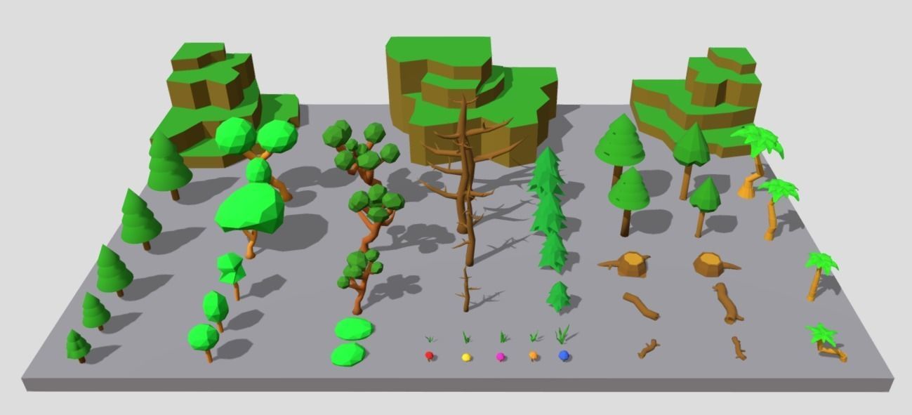 Trees Rocks and Flowers Low-poly 3D model Low-poly 3D model_11