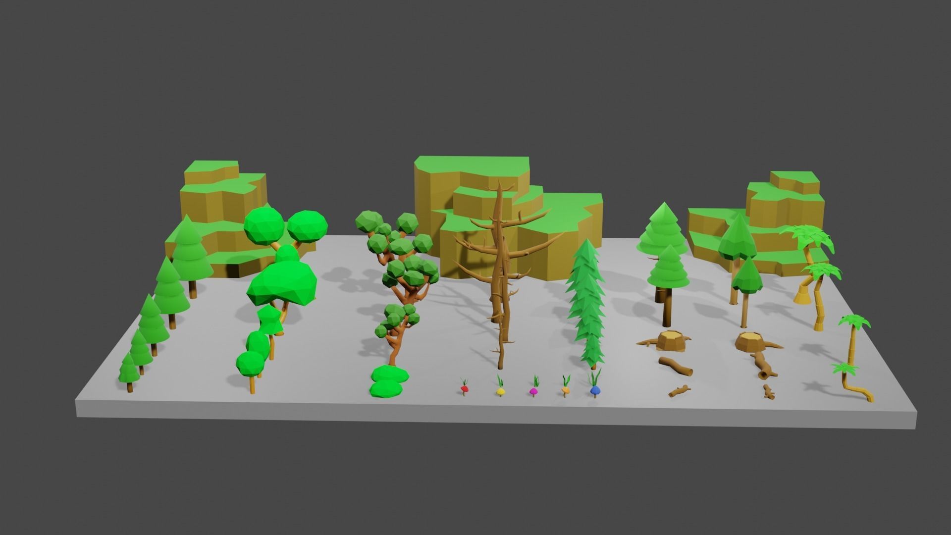 Trees Rocks and Flowers Low-poly 3D model Low-poly 3D model_8