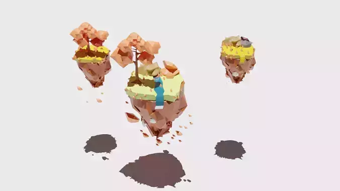 low poly floating island blender 3D model