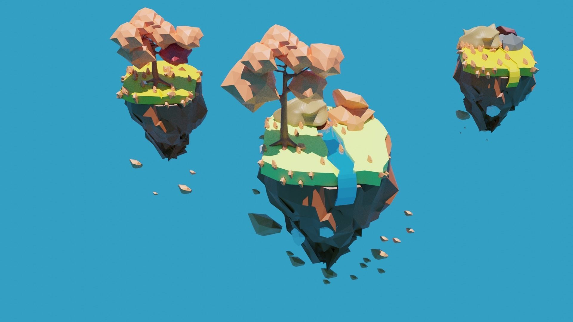 low poly floating island blender 3D model_2