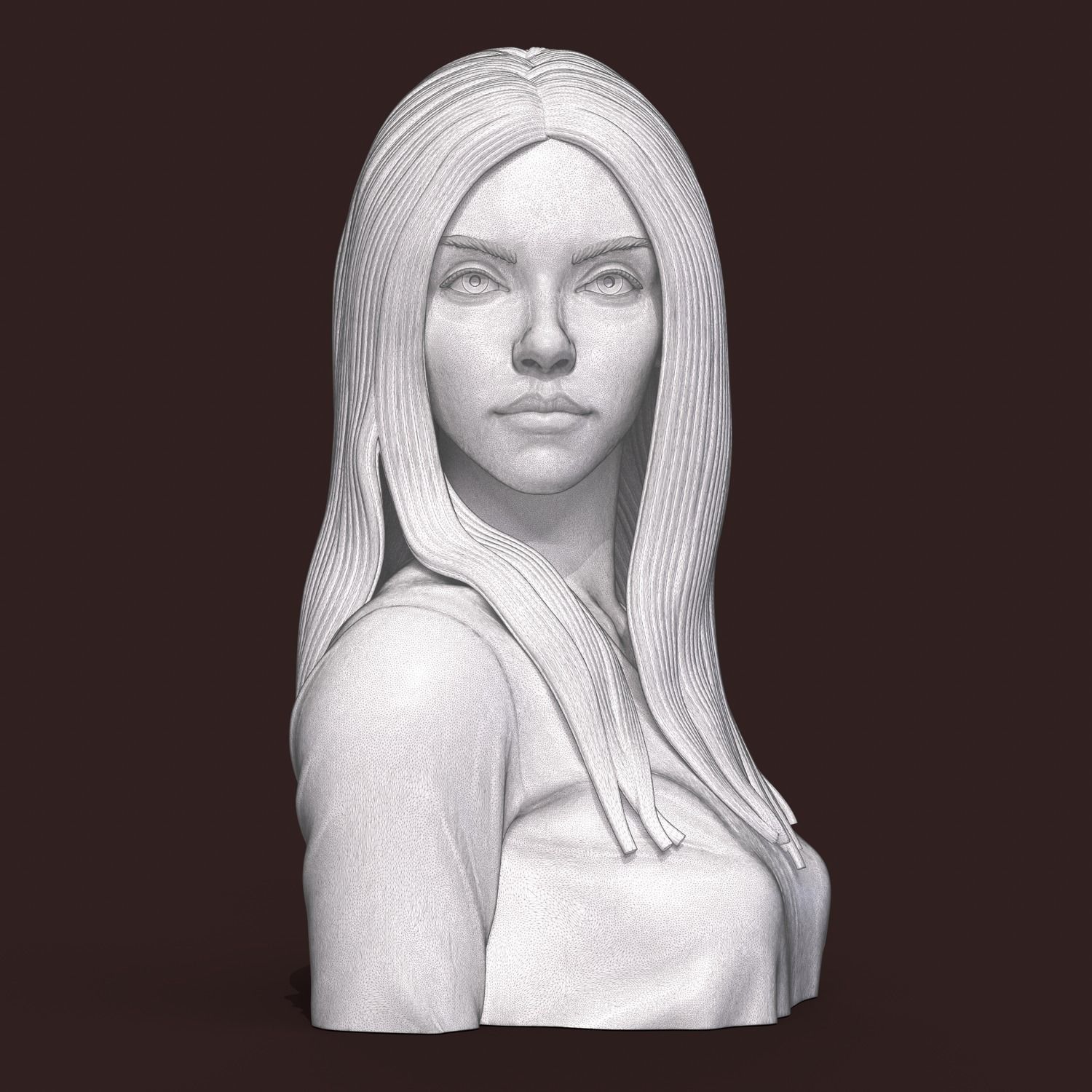 Girl E bust of woman with long hair 3D print model_15