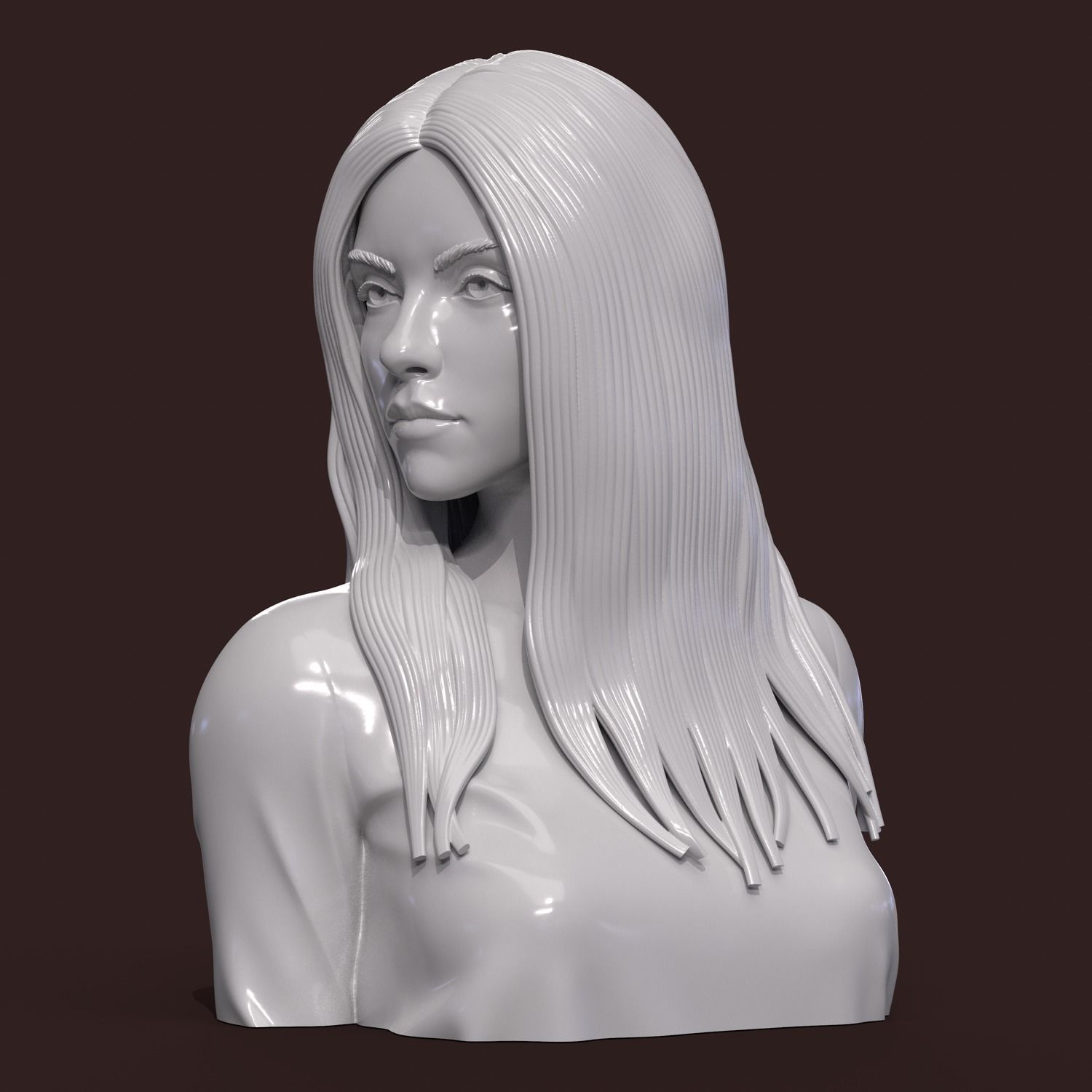 Girl E bust of woman with long hair 3D print model_9