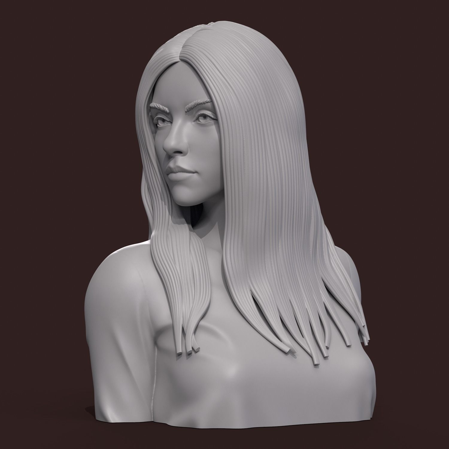 Girl E bust of woman with long hair 3D print model_11