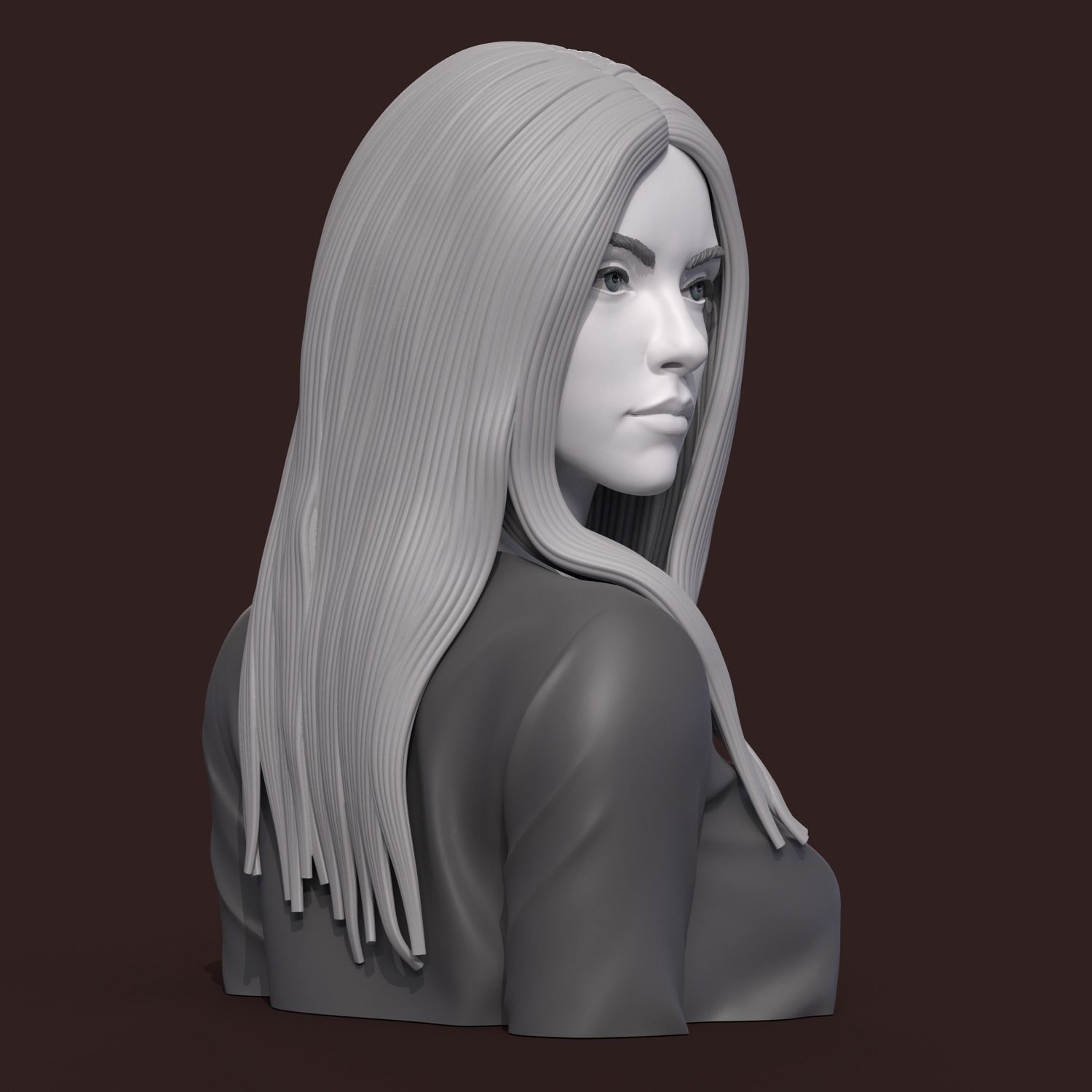 Girl E bust of woman with long hair 3D print model_1