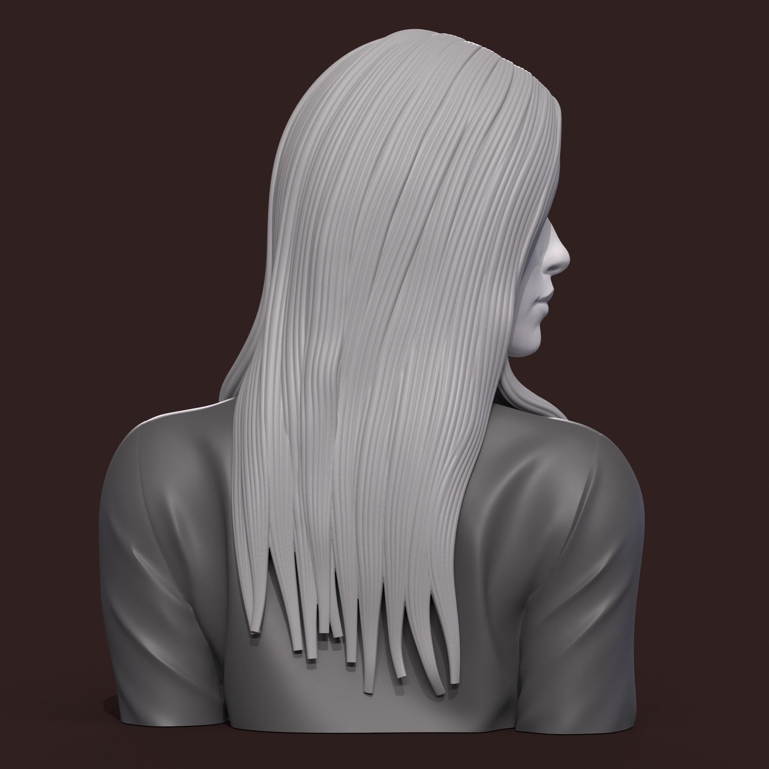 Girl E bust of woman with long hair 3D print model_2