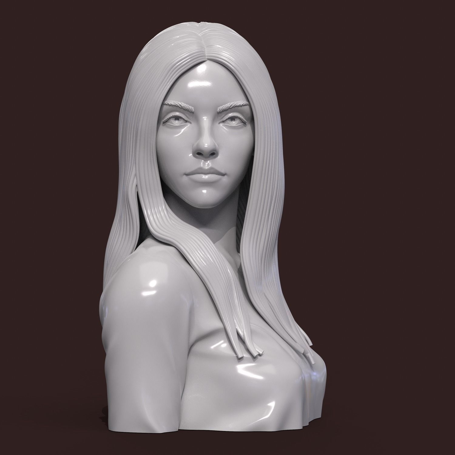Girl E bust of woman with long hair 3D print model_8