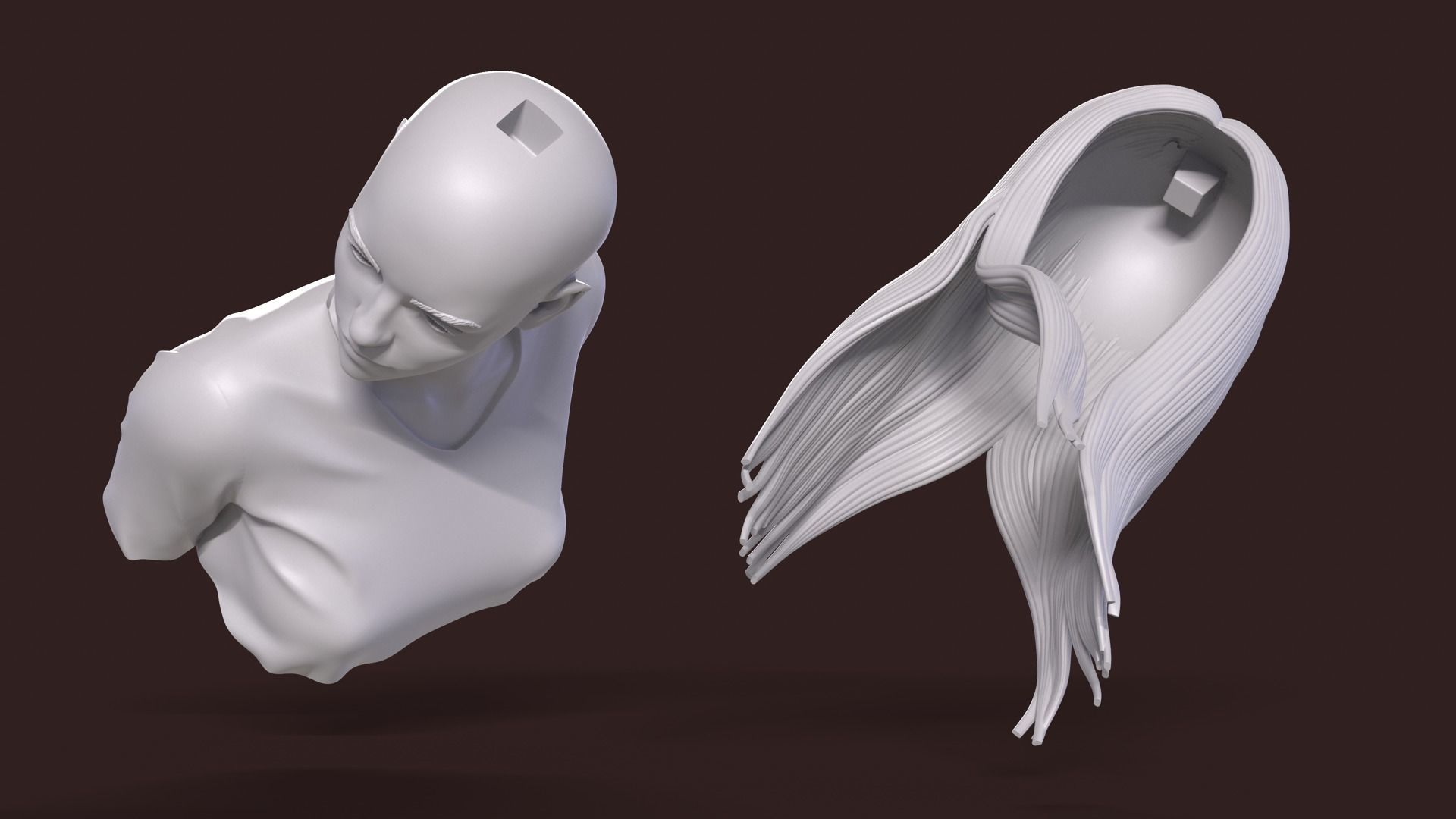 Girl E bust of woman with long hair 3D print model_14