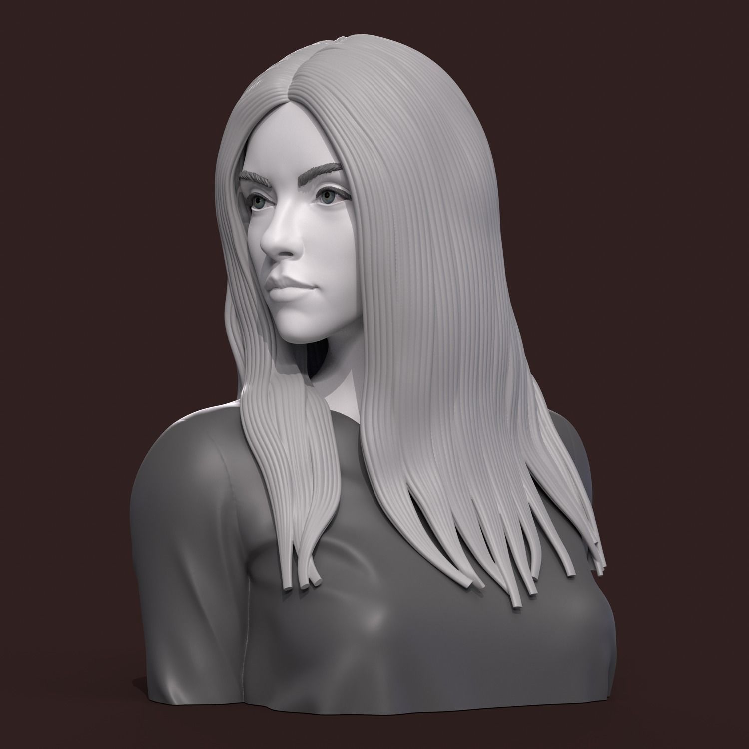 Girl E bust of woman with long hair 3D print model_7