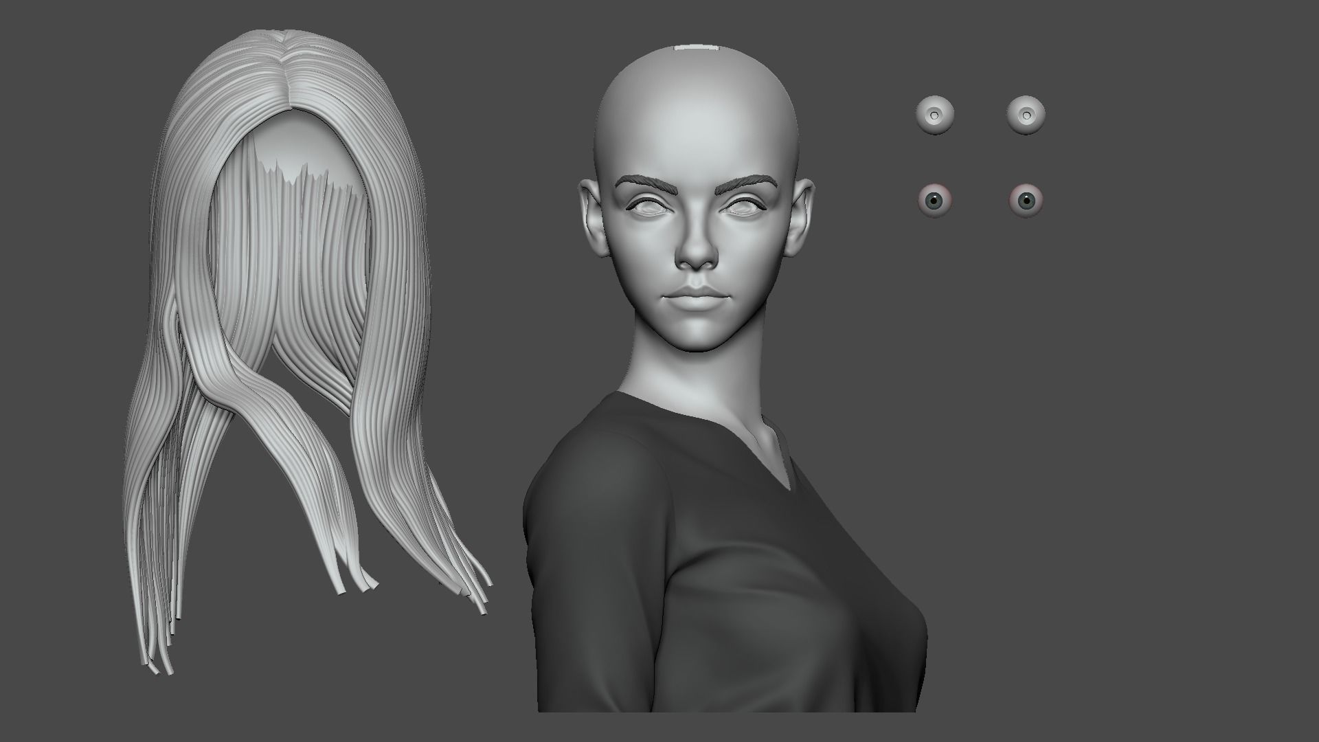 Girl E bust of woman with long hair 3D print model_16