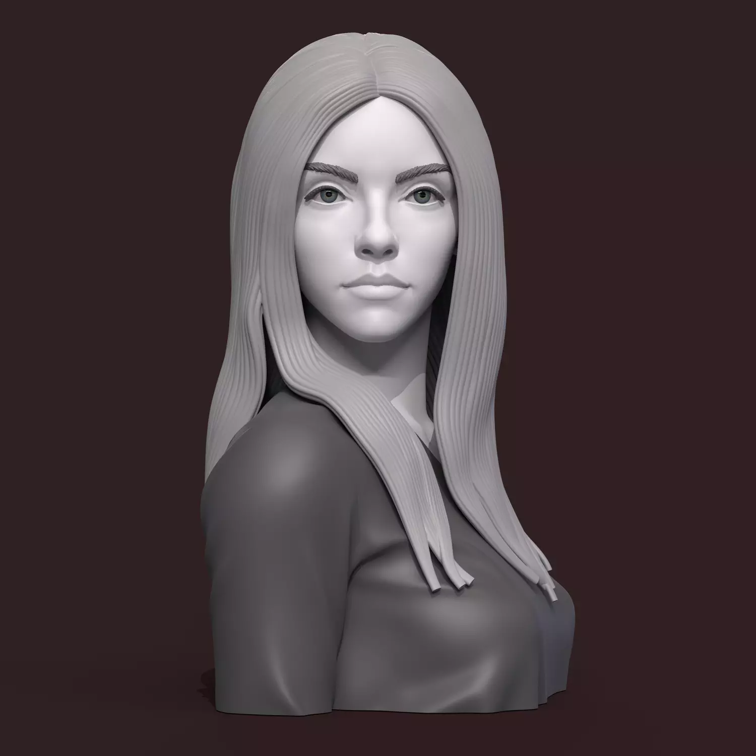 Girl E bust of woman with long hair 3D print model_0