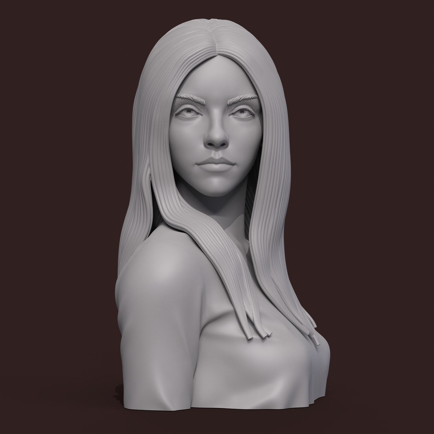 Girl E bust of woman with long hair 3D print model_10
