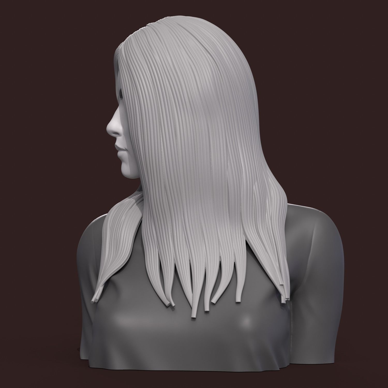 Girl E bust of woman with long hair 3D print model_6