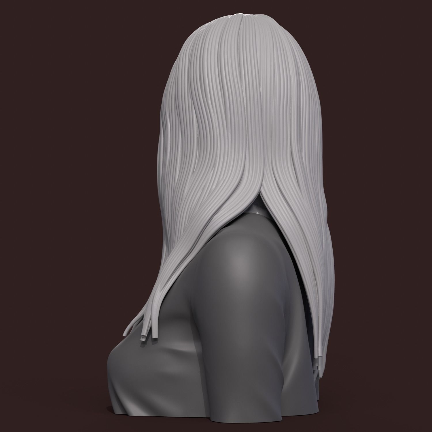 Girl E bust of woman with long hair 3D print model_4